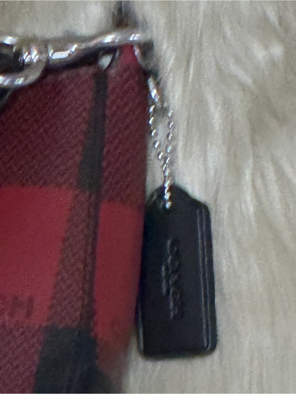 Coach Red and Black Buffalo Plaid Crossbody with Leather Trim - Picture 6 of 7